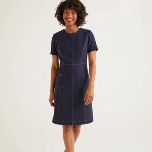 Boden Clara Textured Navy Dress Size 14 Long NWT
